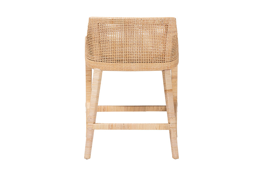 bali & pari Beata Natural Rattan Counter Stool - Handcrafted Wingback Counter Chair with Woven Detailing and Removable Cushion, Coastal Boho Style Seating for Kitchen Island or Dining Area