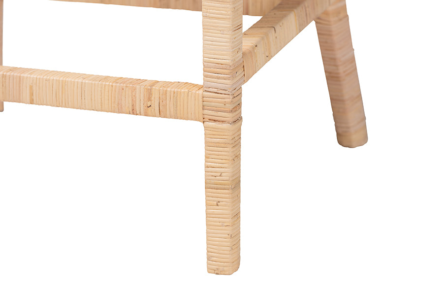 bali & pari Beata Natural Rattan Counter Stool - Handcrafted Wingback Counter Chair with Woven Detailing and Removable Cushion, Coastal Boho Style Seating for Kitchen Island or Dining Area