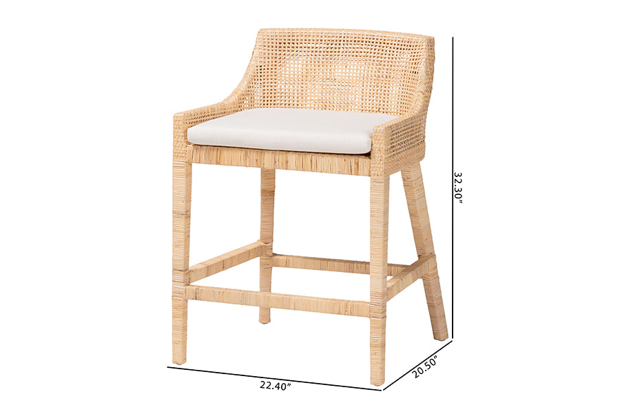 bali & pari Beata Natural Rattan Counter Stool - Handcrafted Wingback Counter Chair with Woven Detailing and Removable Cushion, Coastal Boho Style Seating for Kitchen Island or Dining Area