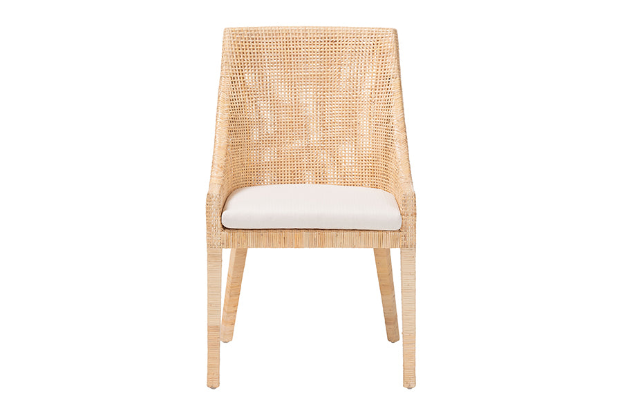 bali & pari Beata Natural Rattan Dining Chair - Handcrafted Wingback Accent Chair with Woven Detailing and Removable Cushion, Coastal Boho Seating for Kitchen or Dining Room