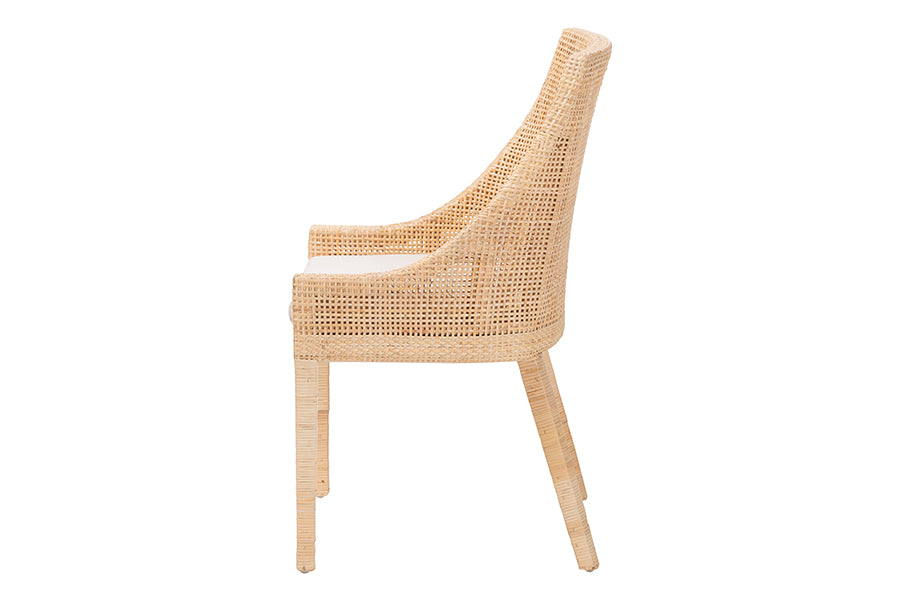 bali & pari Beata Natural Rattan Dining Chair - Handcrafted Wingback Accent Chair with Woven Detailing and Removable Cushion, Coastal Boho Seating for Kitchen or Dining Room