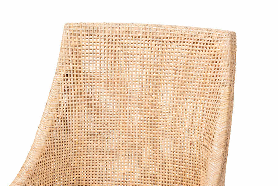 bali & pari Beata Natural Rattan Dining Chair - Handcrafted Wingback Accent Chair with Woven Detailing and Removable Cushion, Coastal Boho Seating for Kitchen or Dining Room