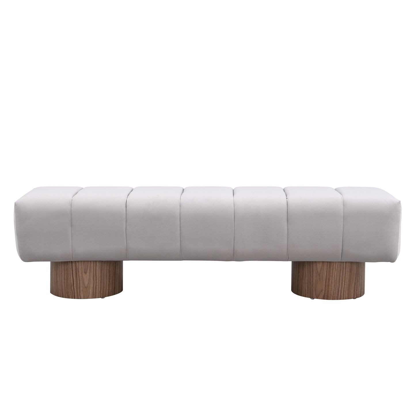 Upholstered Dining Bench for Dining Room, No-Assembly End of Bed Entryway Bench Ottoman for Bedroom Living Room, Light Gray Fabric Stool Top Wood Leg 300 LBS Weight Capacity