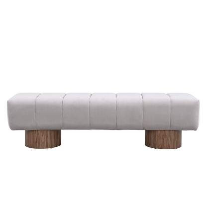 Upholstered Dining Bench for Dining Room, No-Assembly End of Bed Entryway Bench Ottoman for Bedroom Living Room, Light Gray Fabric Stool Top Wood Leg 300 LBS Weight Capacity
