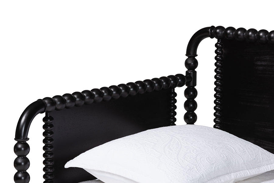 Baxton Studio Lucera Bobbin Daybed with Rolling Trundle - Wooden Bed Frame with Turned Spindle Detailing, Classic Style Sofa Bed for Bedroom or Guest Room, Twin, Black