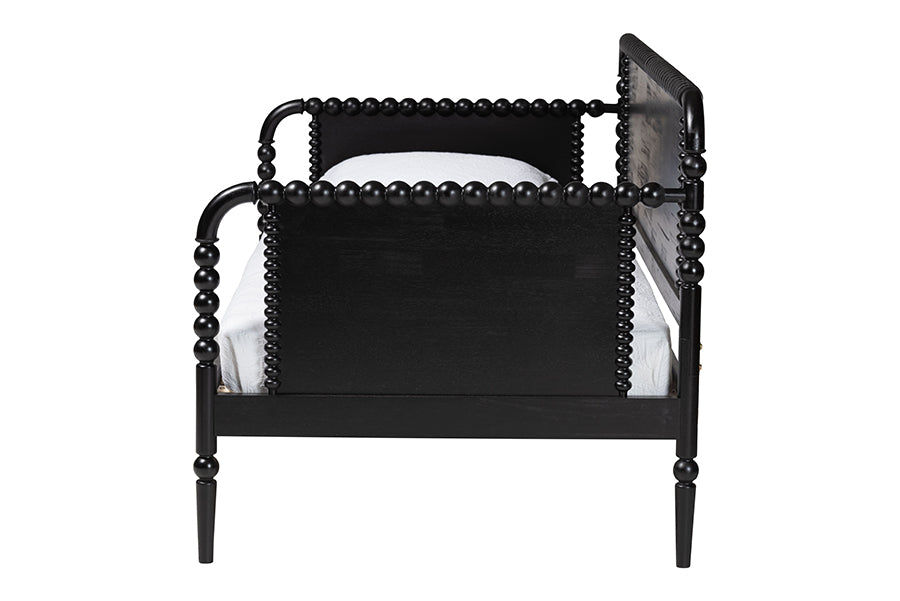 Baxton Studio Lucera Bobbin Daybed - Wooden Spindle Bed Frame, Classic Style Sofa Bed for Bedroom or Guest Room, Twin, Black