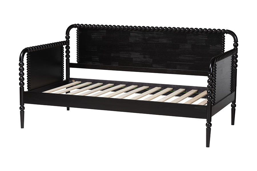 Baxton Studio Lucera Bobbin Daybed - Wooden Spindle Bed Frame, Classic Style Sofa Bed for Bedroom or Guest Room, Twin, Black
