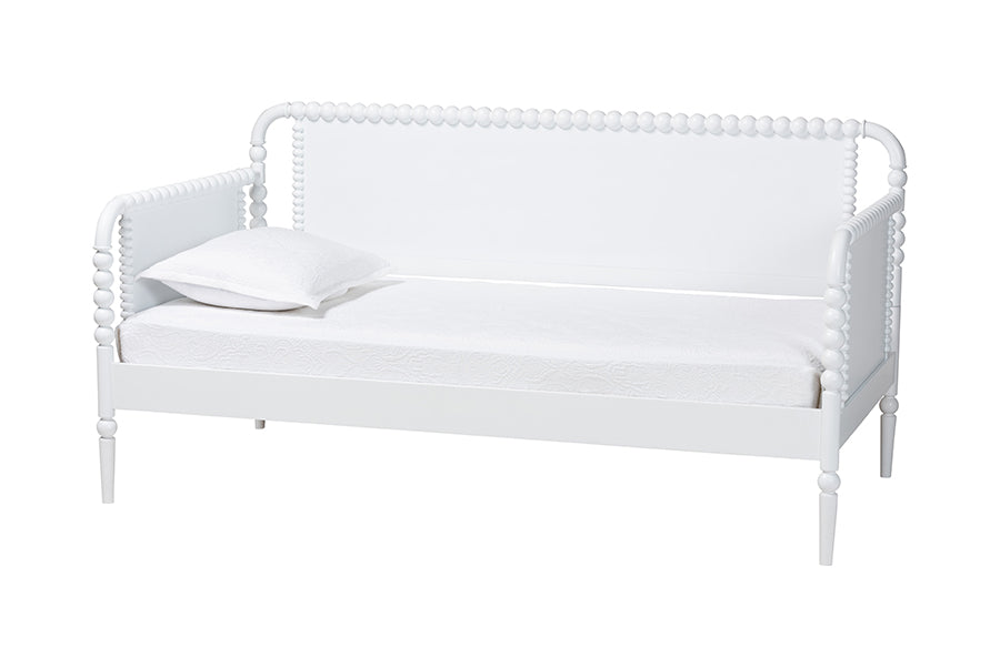 Baxton Studio Lucera Bobbin Daybed - Wooden Bed Frame with Turned Spindle Detailing, Classic Style Sofa Bed for Bedroom or Guest Room, Twin, White
