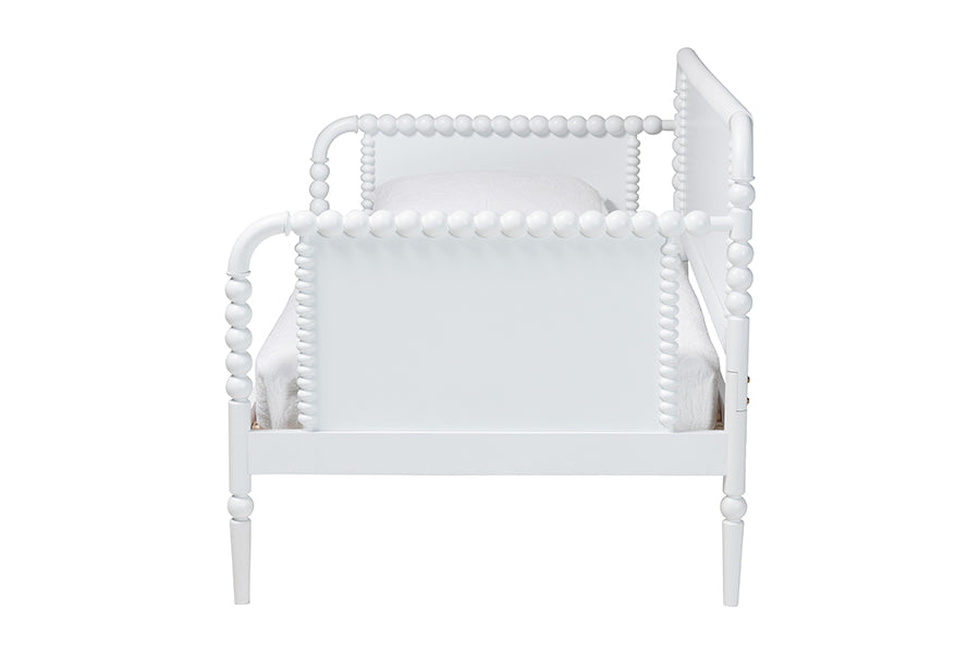 Baxton Studio Lucera Bobbin Daybed - Wooden Bed Frame with Turned Spindle Detailing, Classic Style Sofa Bed for Bedroom or Guest Room, Twin, White