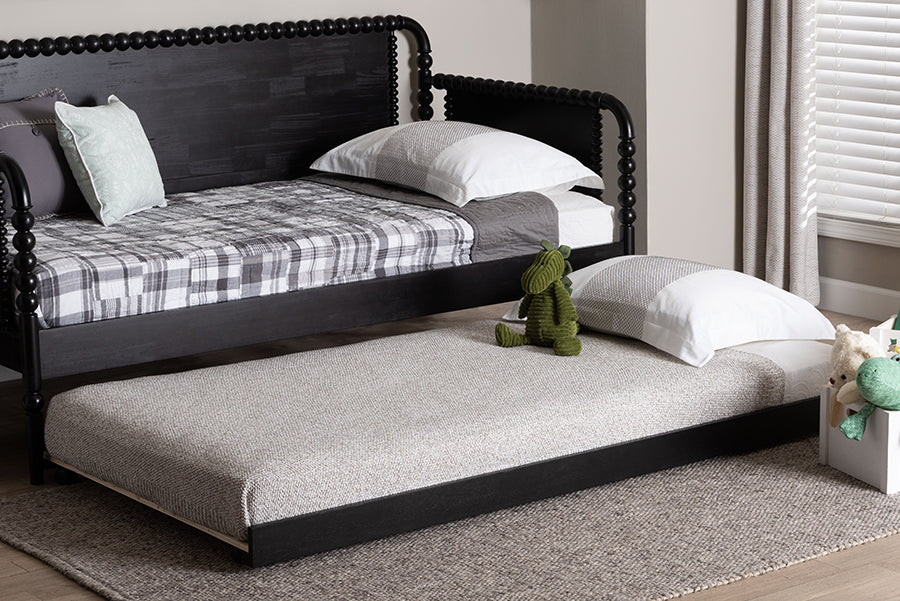 Baxton Studio Lucera Trundle - Underbed Low-Profile Rolling Base for Daybeds and Guest Rooms, Twin, Black