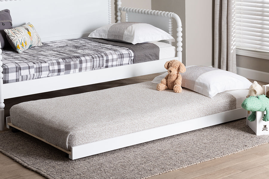 Baxton Studio Lucera Trundle - Underbed Low-Profile Rolling Base for Daybeds and Guest Rooms, Twin, White