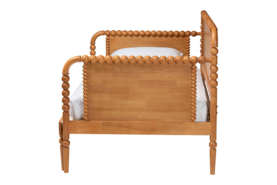 Baxton Studio Lucera Bobbin Twin-To-King Expandable Daybed - Wood Bed Frame with Turned Spindle Detailing, Classic Style Sofa Bed for Bedroom or Guest Room, Oak Brown