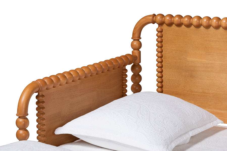 Baxton Studio Lucera Bobbin Twin-To-King Expandable Daybed - Wood Bed Frame with Turned Spindle Detailing, Classic Style Sofa Bed for Bedroom or Guest Room, Oak Brown