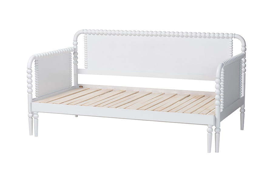 Baxton Studio Lucera Bobbin Twin-To-King Expandable Daybed - Wood Bed Frame with Turned Spindle Detailing, Classic Style Sofa Bed for Bedroom or Guest Room, White
