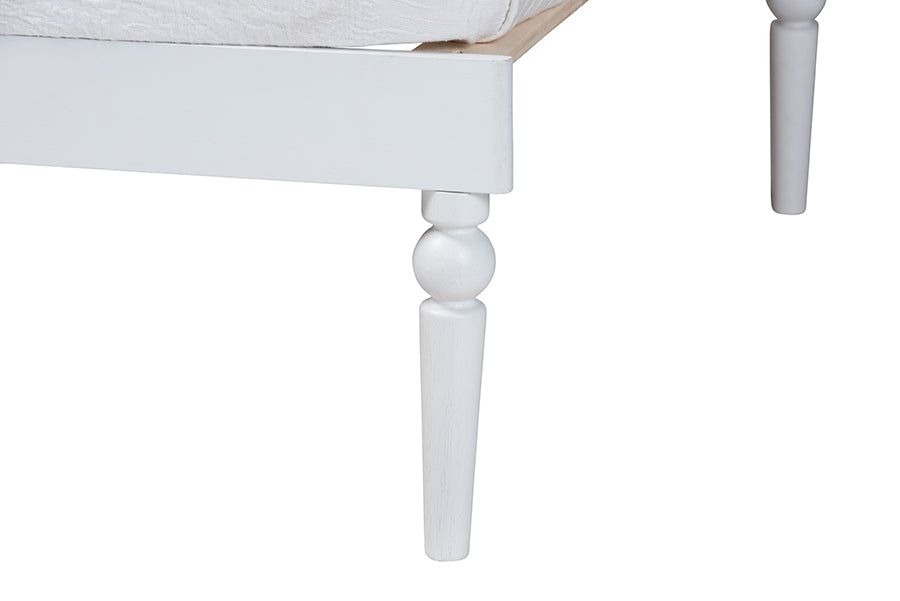 Baxton Studio Lucera Bobbin Twin-To-King Expandable Daybed - Wood Bed Frame with Turned Spindle Detailing, Classic Style Sofa Bed for Bedroom or Guest Room, White