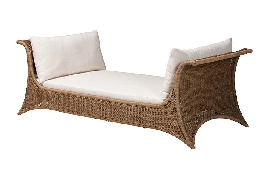 bali & pari Kalisha Natural Rattan Daybed with Cushions - Coastal Boho Indoor Lounge Sofa Bench for Living Room, Sunroom, or Bedroom Relaxation