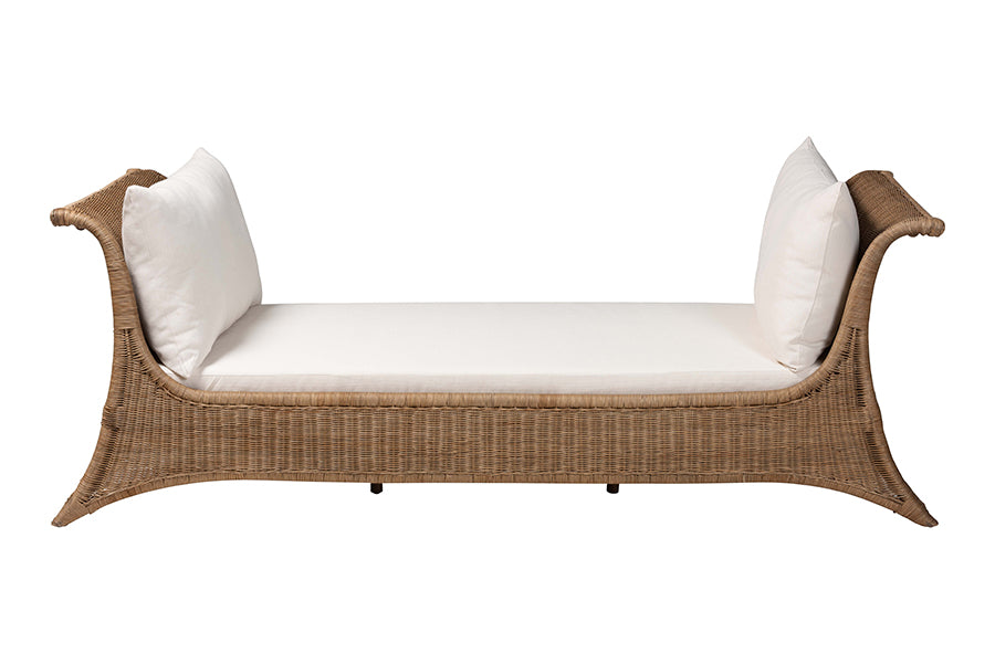bali & pari Kalisha Natural Rattan Daybed with Cushions - Coastal Boho Indoor Lounge Sofa Bench for Living Room, Sunroom, or Bedroom Relaxation