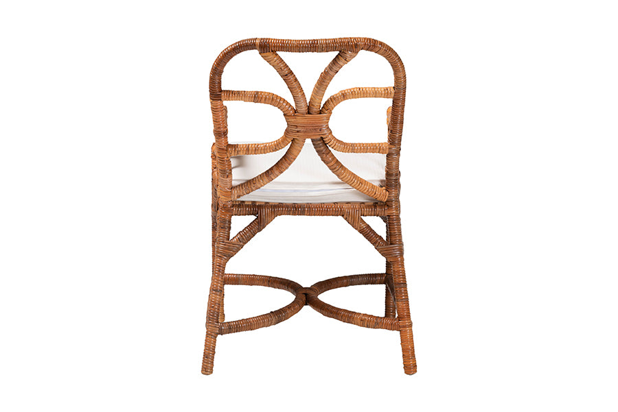Bali & Pari Alondra Natural Rattan Arm Dining Chair – Handwoven Wicker with Cushion, Coastal Boho Kitchen or Dining Seating