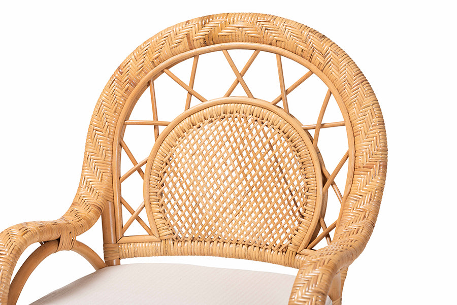 bali & pari Adam Natural Rattan Counter Stool with Cushion - Handwoven Wicker Swivel Bar Chair for Kitchen Island or Lounge Area