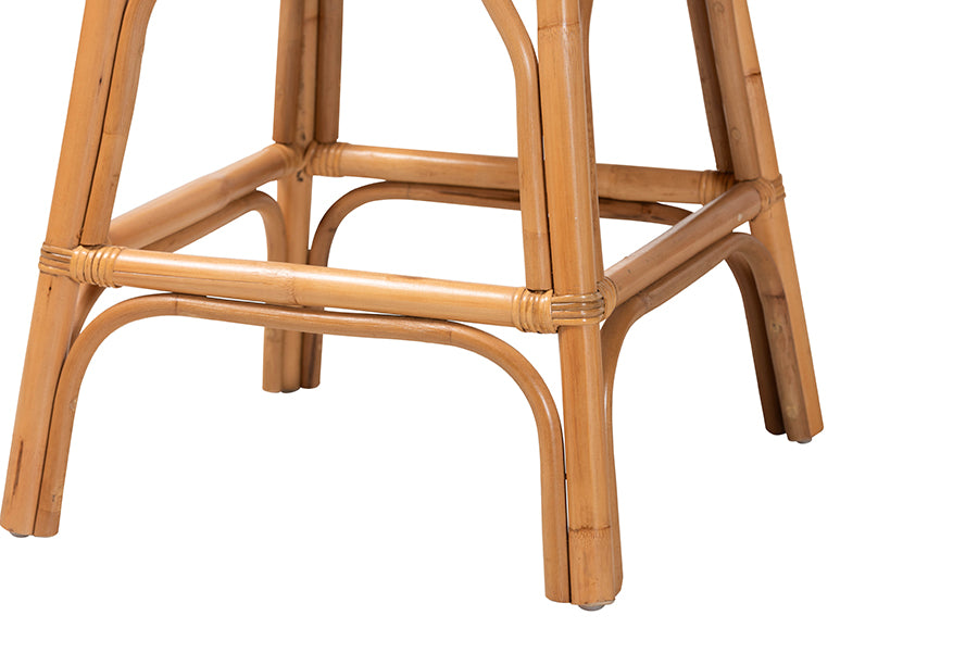bali & pari Adam Natural Rattan Counter Stool with Cushion - Handwoven Wicker Swivel Bar Chair for Kitchen Island or Lounge Area