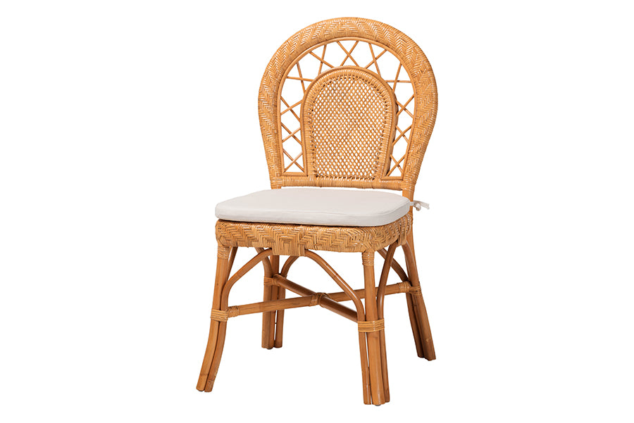 bali & pari Adam Natural Rattan Dining Chair with Curved Backrest and Removable Cushion - Handwoven Wicker Accent Chair for Dining Room or Kitchen