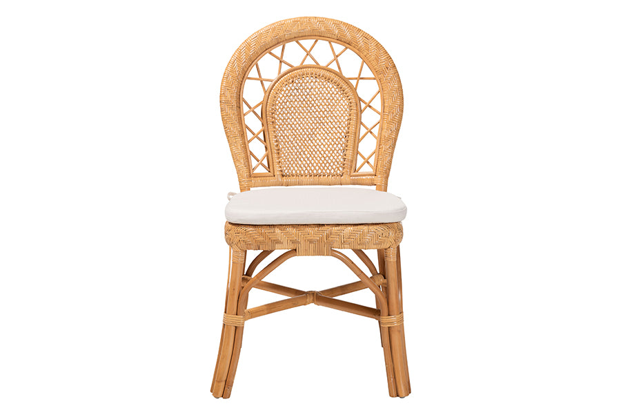 bali & pari Adam Natural Rattan Dining Chair with Curved Backrest and Removable Cushion - Handwoven Wicker Accent Chair for Dining Room or Kitchen