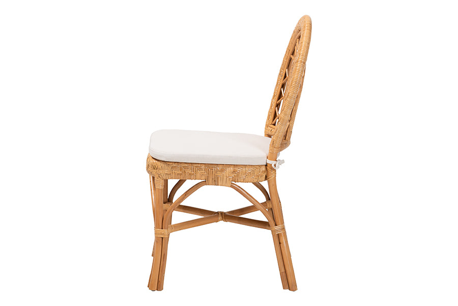 bali & pari Adam Natural Rattan Dining Chair with Curved Backrest and Removable Cushion - Handwoven Wicker Accent Chair for Dining Room or Kitchen