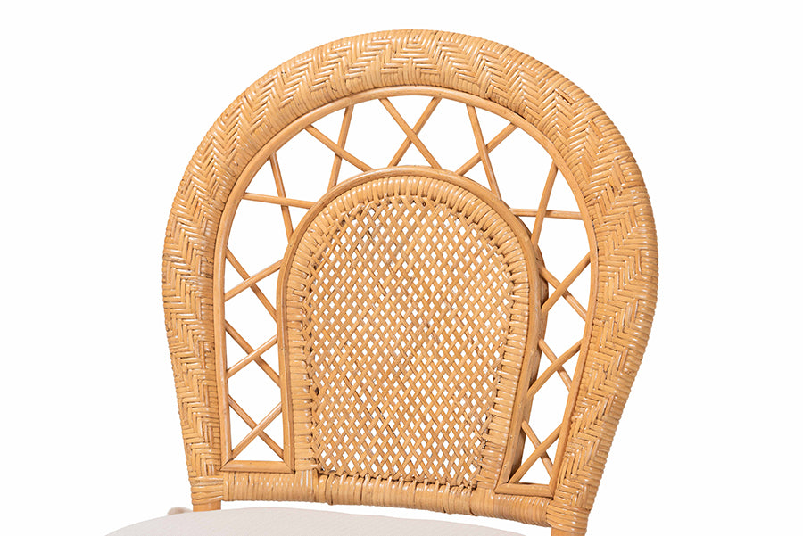 bali & pari Adam Natural Rattan Dining Chair with Curved Backrest and Removable Cushion - Handwoven Wicker Accent Chair for Dining Room or Kitchen