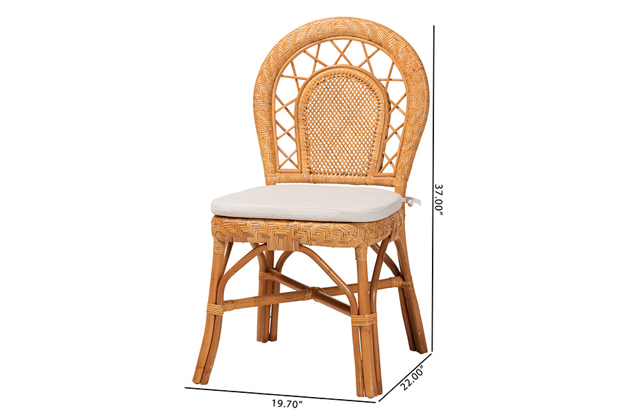 bali & pari Adam Natural Rattan Dining Chair with Curved Backrest and Removable Cushion - Handwoven Wicker Accent Chair for Dining Room or Kitchen