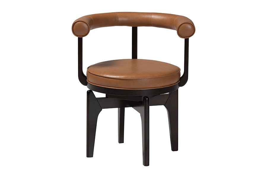 Baxton Studio Delacruz Swivel Dining Chair - Round Open Back Accent Chair with Faux Leather Upholstery, Modern Contemporary Seating for Kitchen or Dining Room