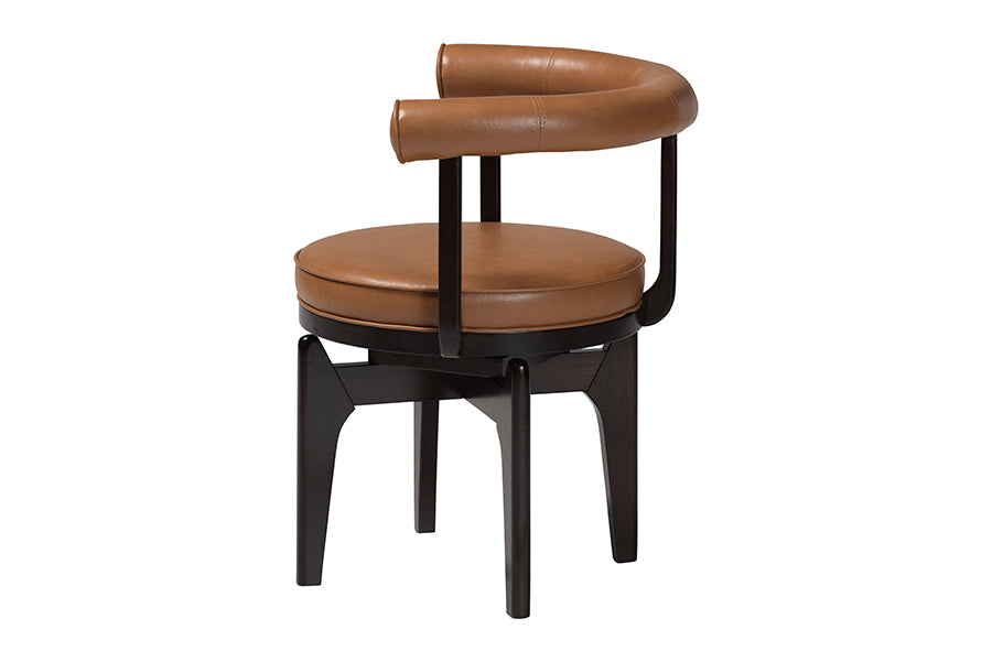 Baxton Studio Delacruz Swivel Dining Chair - Round Open Back Accent Chair with Faux Leather Upholstery, Modern Contemporary Seating for Kitchen or Dining Room