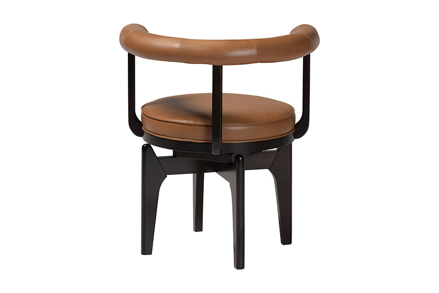 Baxton Studio Delacruz Swivel Dining Chair - Round Open Back Accent Chair with Faux Leather Upholstery, Modern Contemporary Seating for Kitchen or Dining Room