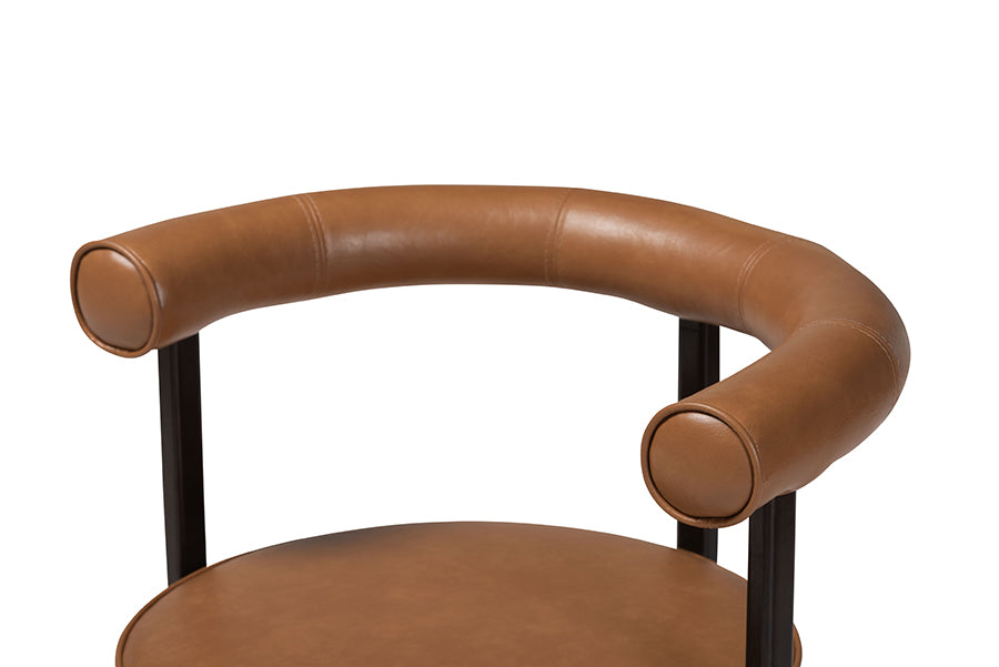 Baxton Studio Delacruz Swivel Dining Chair - Round Open Back Accent Chair with Faux Leather Upholstery, Modern Contemporary Seating for Kitchen or Dining Room