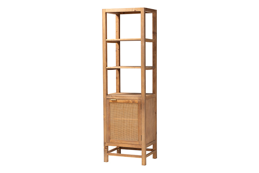 bali & pari Sibu Storage Cabinet with Rattan Door - Tall Accent Display Tower with Open Shelves and Cabinet for Living Room, Bedroom or Office