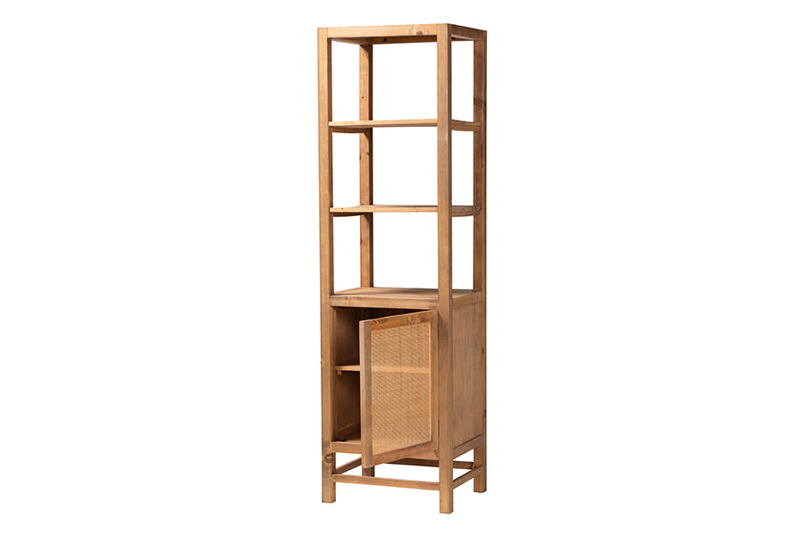 bali & pari Sibu Storage Cabinet with Rattan Door - Tall Accent Display Tower with Open Shelves and Cabinet for Living Room, Bedroom or Office