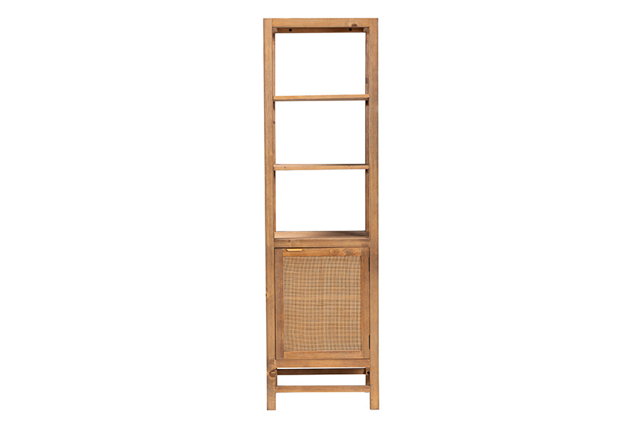 bali & pari Sibu Storage Cabinet with Rattan Door - Tall Accent Display Tower with Open Shelves and Cabinet for Living Room, Bedroom or Office
