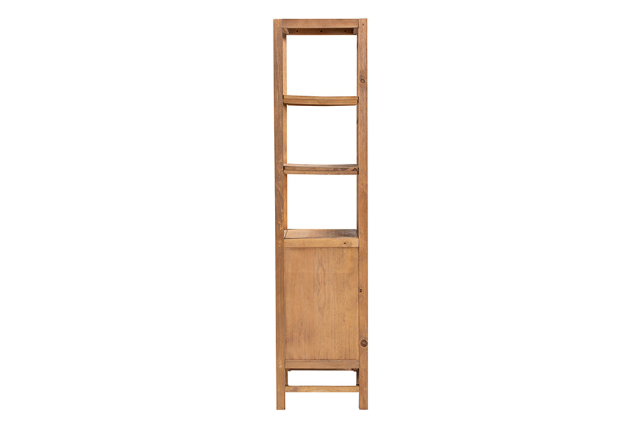 bali & pari Sibu Storage Cabinet with Rattan Door - Tall Accent Display Tower with Open Shelves and Cabinet for Living Room, Bedroom or Office