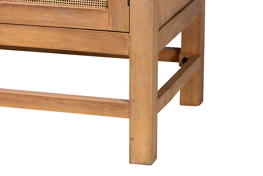 bali & pari Sibu Storage Cabinet with Rattan Door - Tall Accent Display Tower with Open Shelves and Cabinet for Living Room, Bedroom or Office