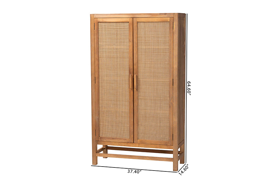 bali & pari Sibu Storage Cabinet with Rattan Doors - Tall Accent Cabinet with Double Doors and Four Interior Shelves for Living Room, Bedroom or Office