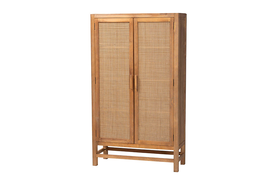 bali & pari Sibu Storage Cabinet with Rattan Doors - Tall Accent Cabinet with Double Doors and Four Interior Shelves for Living Room, Bedroom or Office