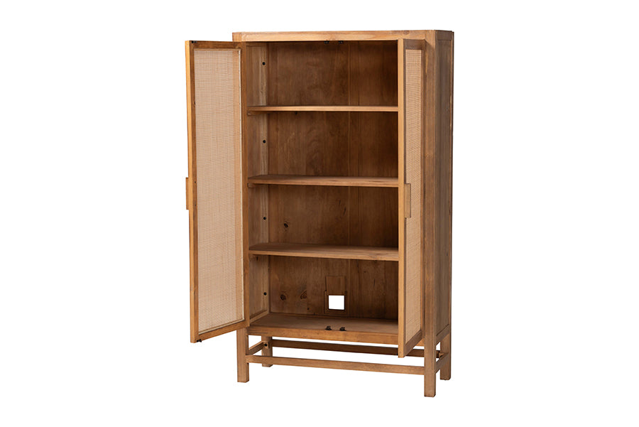 bali & pari Sibu Storage Cabinet with Rattan Doors - Tall Accent Cabinet with Double Doors and Four Interior Shelves for Living Room, Bedroom or Office