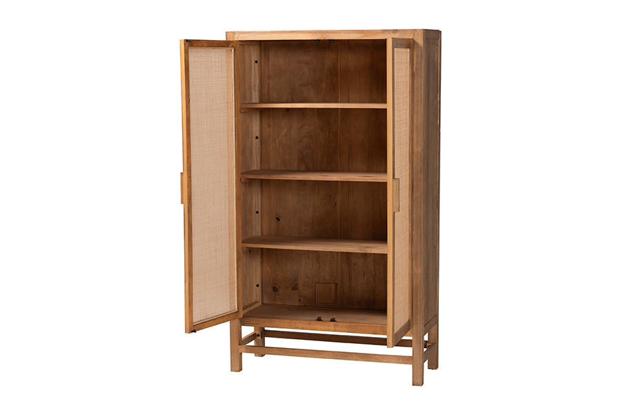 bali & pari Sibu Storage Cabinet with Rattan Doors - Tall Accent Cabinet with Double Doors and Four Interior Shelves for Living Room, Bedroom or Office
