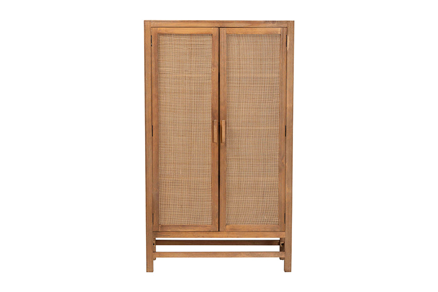 bali & pari Sibu Storage Cabinet with Rattan Doors - Tall Accent Cabinet with Double Doors and Four Interior Shelves for Living Room, Bedroom or Office