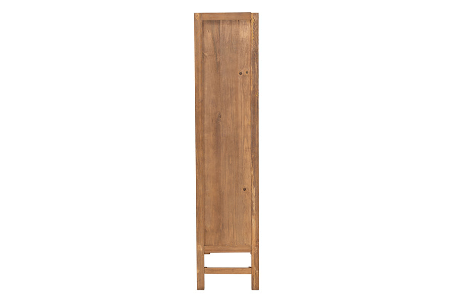 bali & pari Sibu Storage Cabinet with Rattan Doors - Tall Accent Cabinet with Double Doors and Four Interior Shelves for Living Room, Bedroom or Office