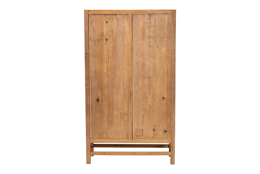 bali & pari Sibu Storage Cabinet with Rattan Doors - Tall Accent Cabinet with Double Doors and Four Interior Shelves for Living Room, Bedroom or Office