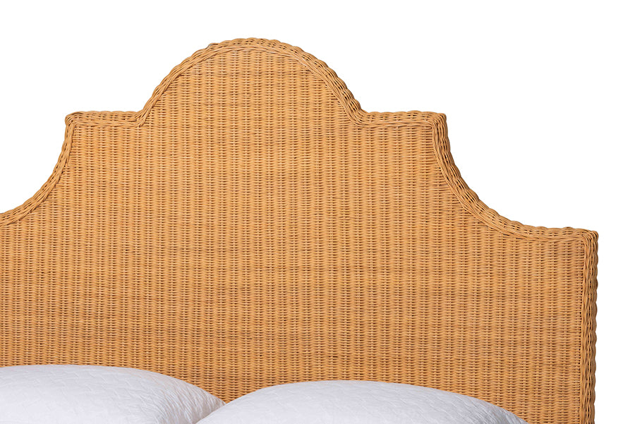 bali & pari Melanie Natural Rattan Bed - Coastal Boho Bed Frame with Scalloped Headboard, King