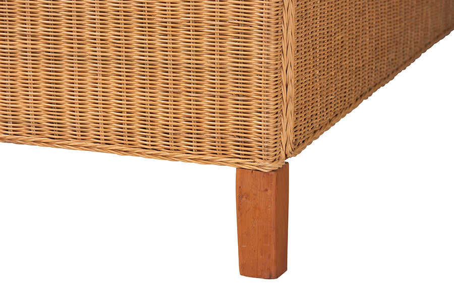 bali & pari Melanie Natural Rattan Bed - Coastal Boho Bed Frame with Scalloped Headboard, King