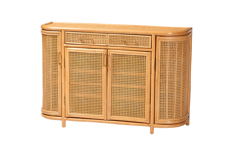 bali & pari McKenna Natural Rattan Sideboard - Handwoven Wicker Buffet Credenza, Boho Coastal Style for Dining or Living Room, 2-Drawer