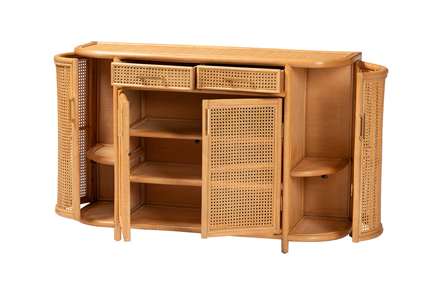 bali & pari McKenna Natural Rattan Sideboard - Handwoven Wicker Buffet Credenza, Boho Coastal Style for Dining or Living Room, 2-Drawer