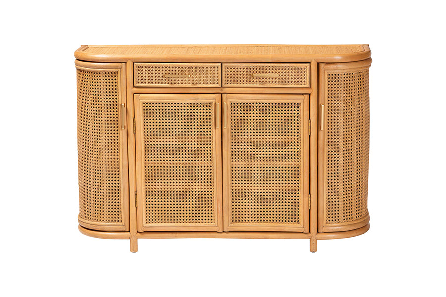 bali & pari McKenna Natural Rattan Sideboard - Handwoven Wicker Buffet Credenza, Boho Coastal Style for Dining or Living Room, 2-Drawer
